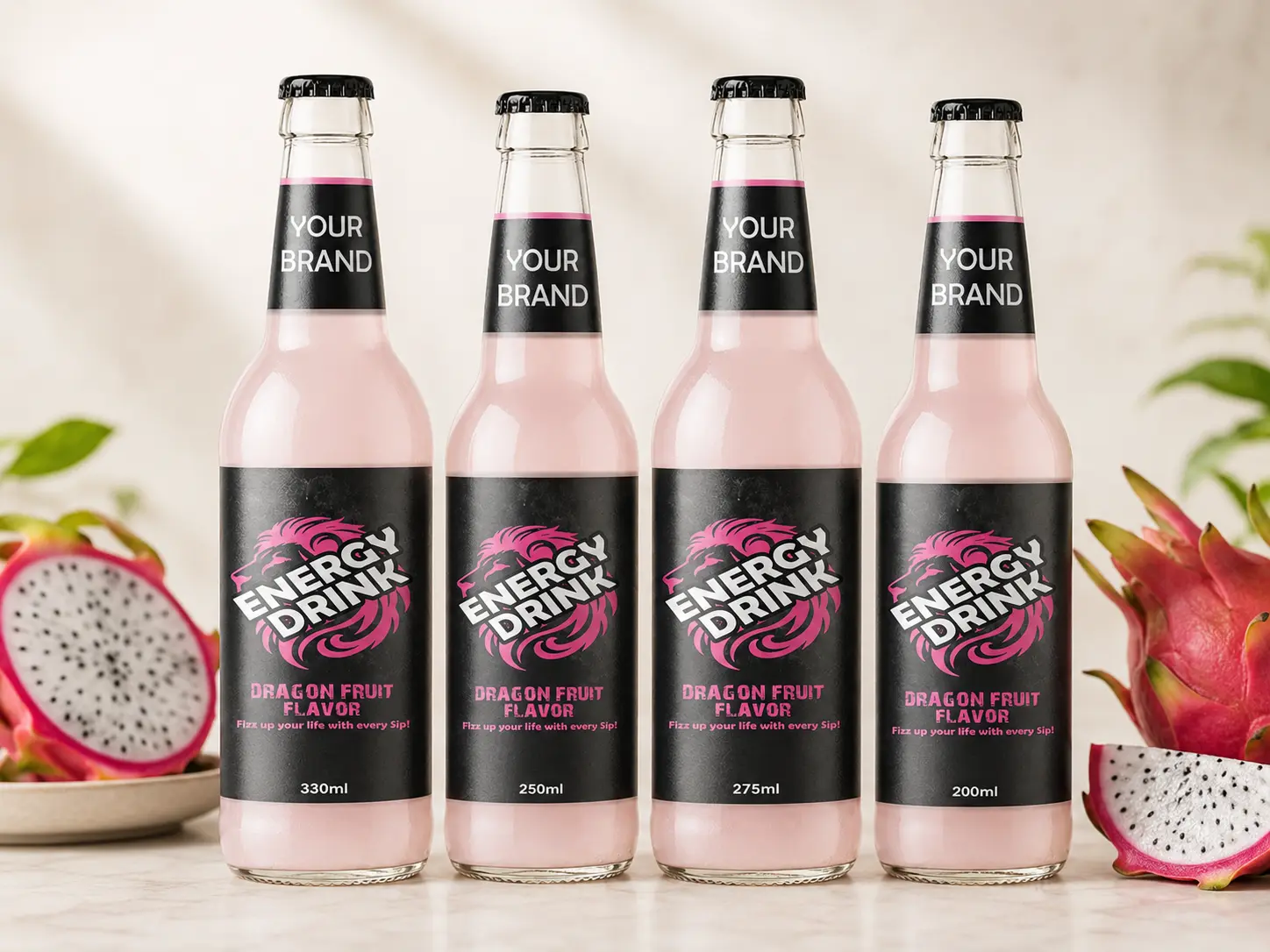 ENERGY DRINK Dragon Fruit Flavor 330ml, 250ml, 275ml and 200ml glass bottles